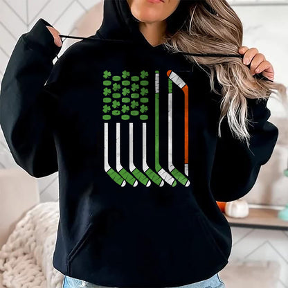 Patrick Day Shirts for Family, Funny Patrick Day shirts, st patrick's day Unisex T-Shirt/Hoodie/Sweatshirt HLT00 - Vintage St Patrick Day Ice Hockey American Flag Saint Pattys T-Shirt
