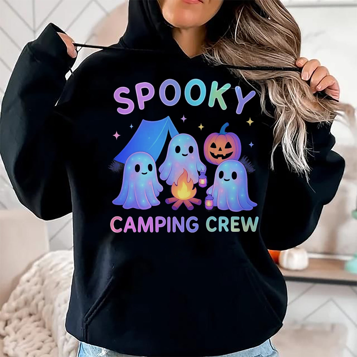 Funny Camping Shirt, Gift For Camping Lover Unisex T-Shirt/Hoodie/Sweatshirt HLT00 - Spooky Camping Crew Ghosts Halloween Campfire Vintage Boo T-Shirt