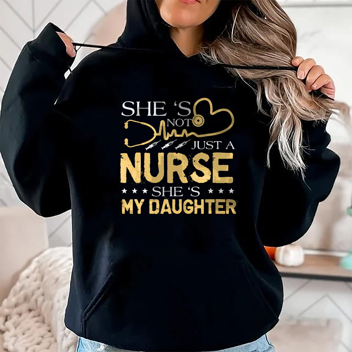 Funny Nurse Shirt, Nurse Unisex T-Shirt/Hoodie/Sweatshirt HLT00 - My Daughter Is A Nurse Proud Nurse's Mom Dad RN LPN Family T-Shirt (3)
