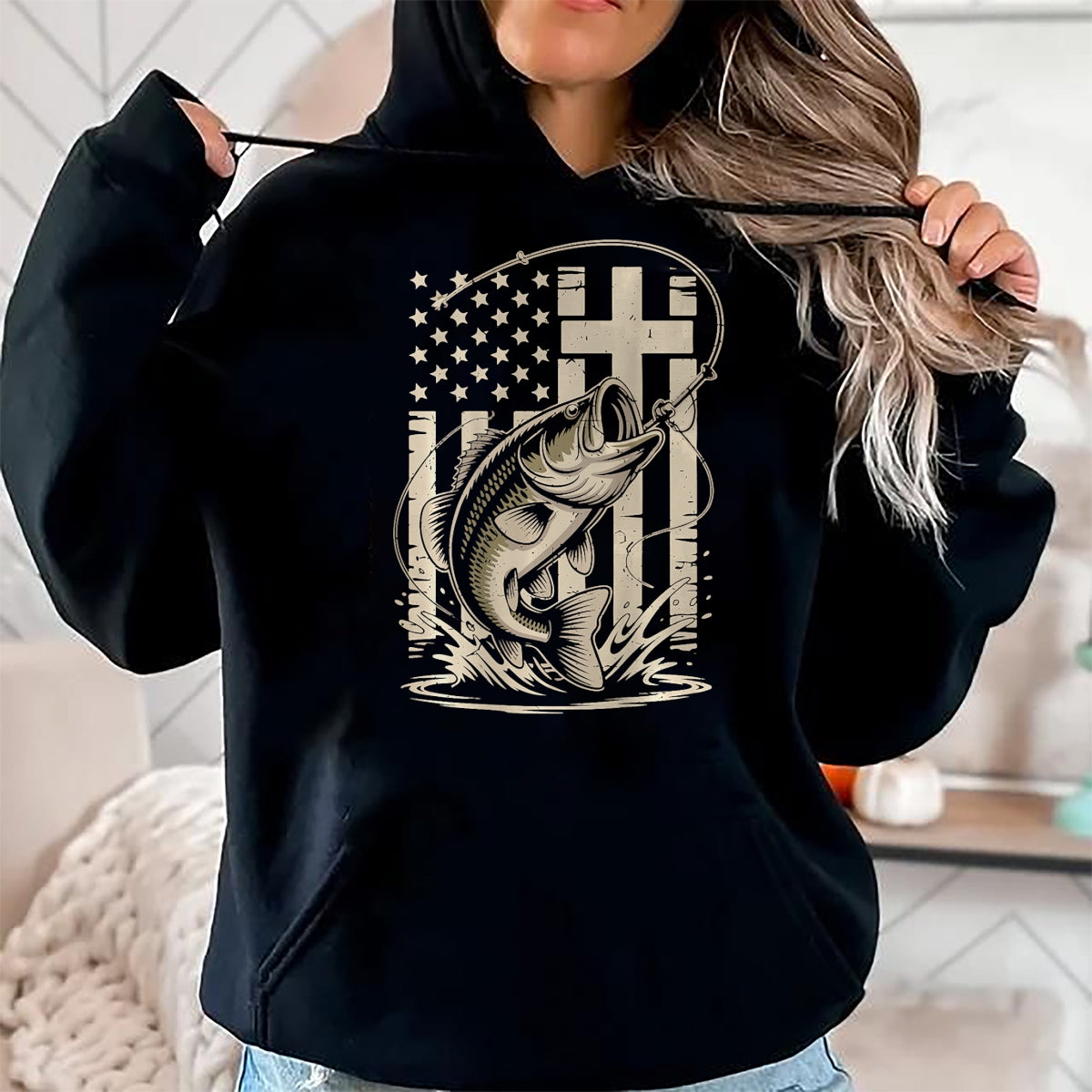 Funny Fishing Shirt, Gift For Fishing Lover Unisex T-Shirt/Hoodie/Sweatshirt HLT00 - Christian Fishing Camo Bass Fish American Flag Fishing Faith T-Shirt