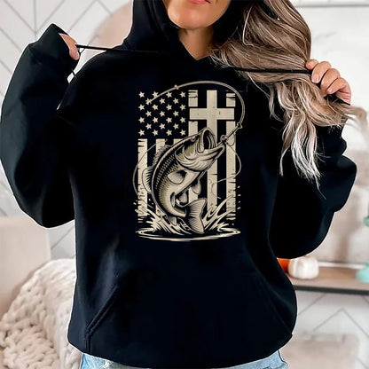 Funny Fishing Shirt, Gift For Fishing Lover Unisex T-Shirt/Hoodie/Sweatshirt HLT00 - Christian Fishing Camo Bass Fish American Flag Fishing Faith T-Shirt