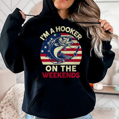 Funny Fishing Shirt, Gift For Fishing Lover Unisex T-Shirt/Hoodie/Sweatshirt HLT00 - Mens Fishing Funny Bass Fish I_m Hooker On Weekends Dad Joke T-Shirt