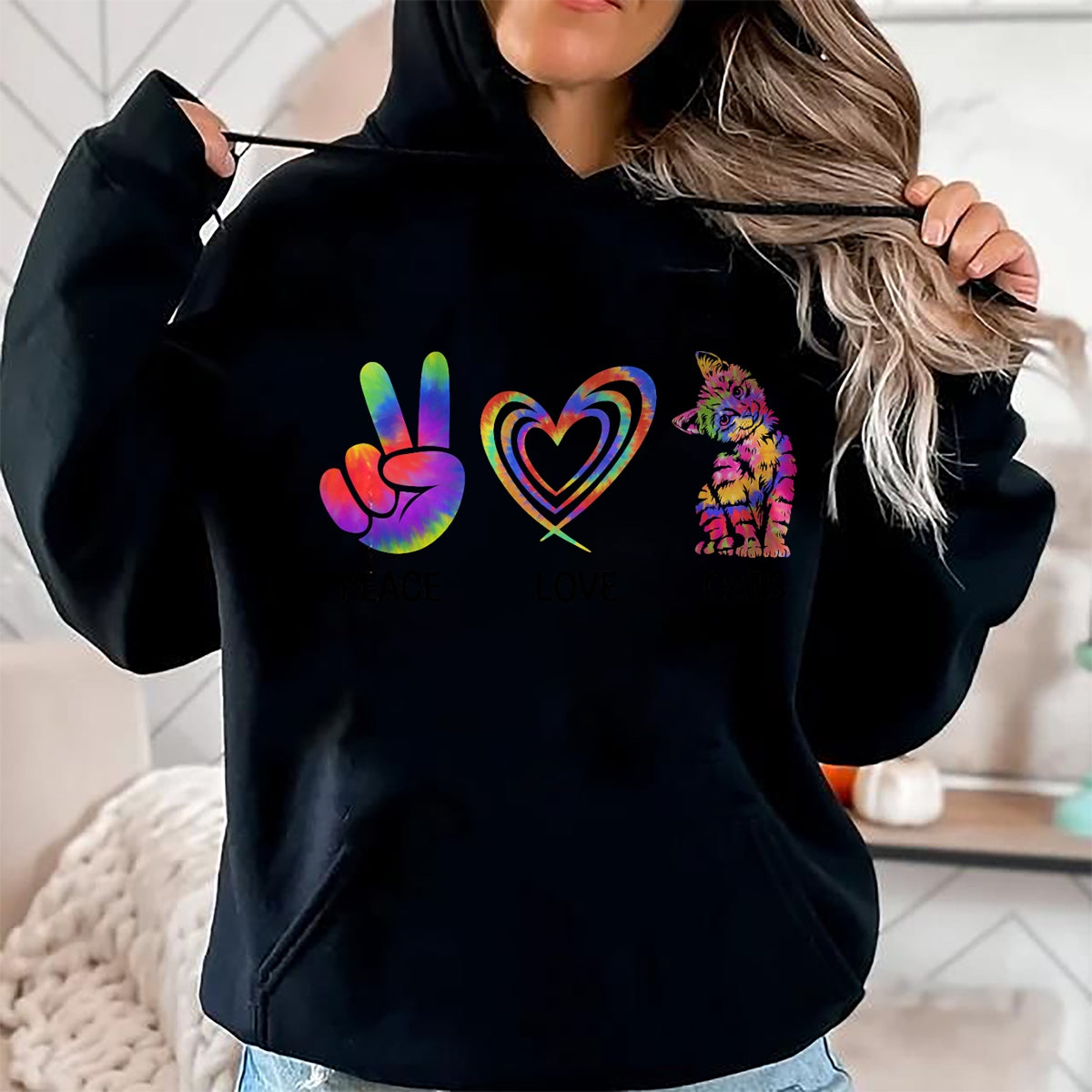 Cat Love Shirt, Funny Cat Lover Gift UnisexT-Shirt/Hoodie/Sweatshirt HLT00 - Peace Love Cats Funny Kitty Cat Lover T-Shirt (2)