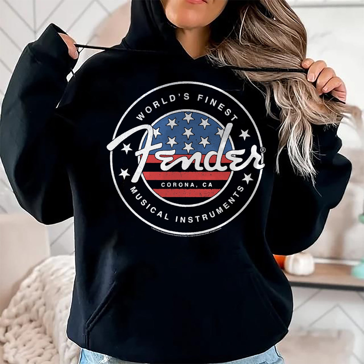 Guitar Lover Shirt, Funny Guitar UnisexT-Shirt/Hoodie/Sweatshirt HLT00 - Fender American Flag Circle Stamp Logo T-Shirt