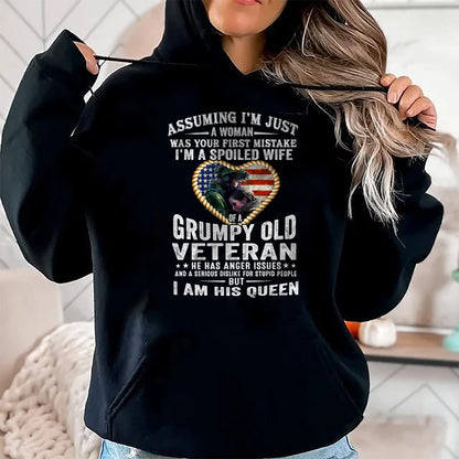 Best Wife Shirt, Wife and Husband Unisex T-Shirt/Hoodie/Sweatshirt HLT00 - Gift for wife T shirt, spoiled wife   I'm A Spoiled Wife Of A Grumpy Old Veteran - Veteran's Wife T- (1)