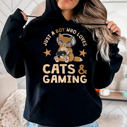 Cat Love Shirt, Funny Cat Lover Gift UnisexT-Shirt/Hoodie/Sweatshirt HLT00 - Just A Boy Who Loves Cats and Gaming Cute Gamer Cat T-Shirt, Men, Black, 3X-Large