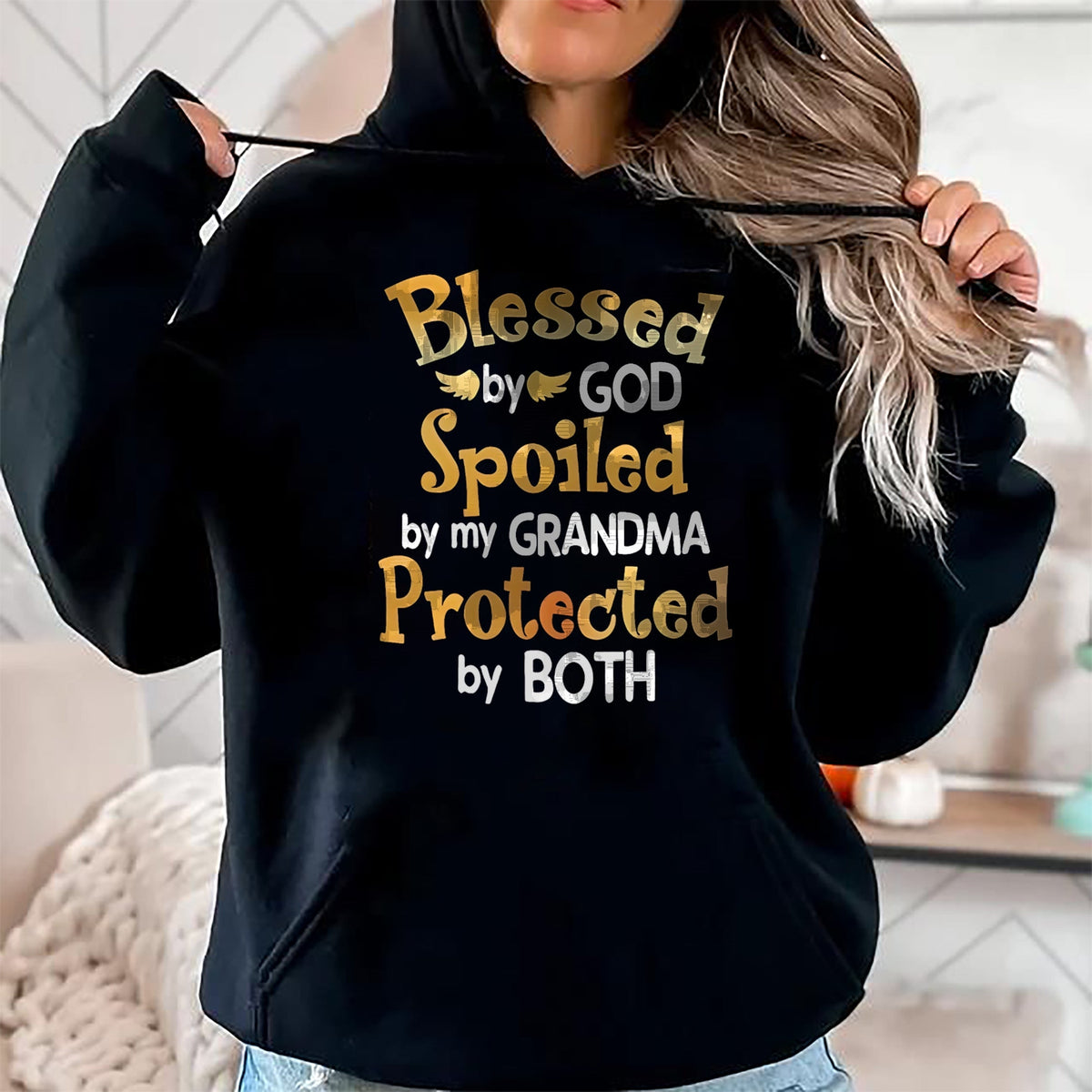Best Grandma Shirt, Proud Grandma Unisex T-Shirt/Hoodie/Sweatshirt HLT00 - Blessed By God Spoiled By My Grandma Grandson Granddaughter T-Shirt