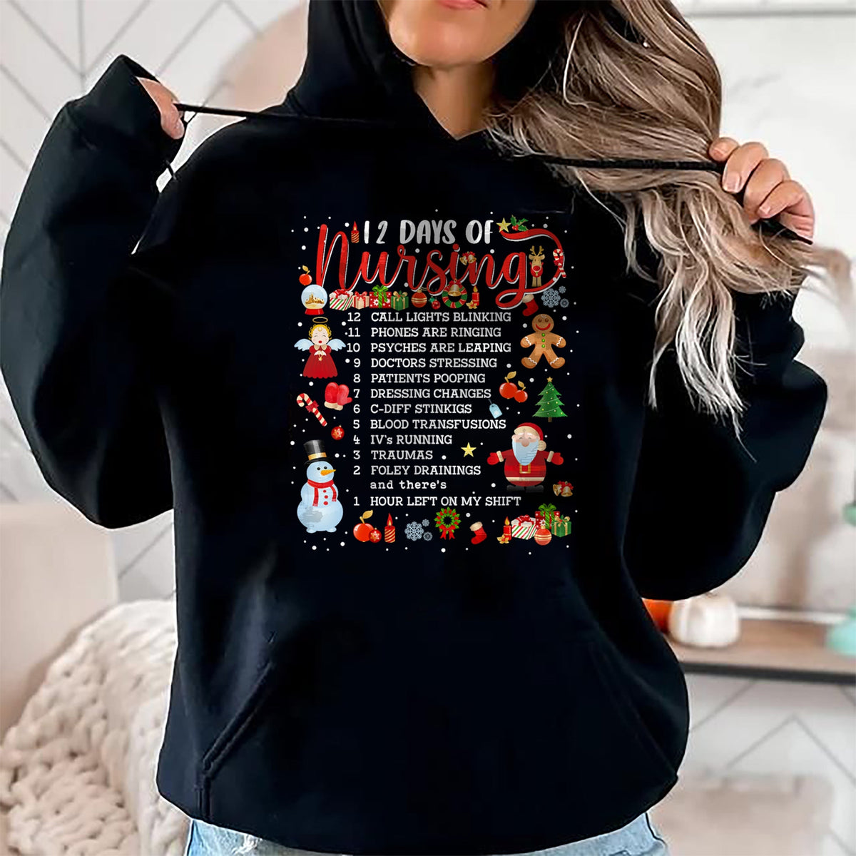 Funny Nurse Shirt, Nurse Unisex T-Shirt/Hoodie/Sweatshirt HLT00 - Nurses Merry Christmas Nurse Funny 12 Days of Nursing Xmas T-Shirt