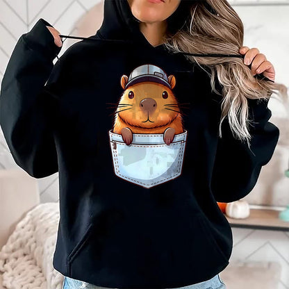 Cute Capybara Shirt, Funny Capybara Unisex T-Shirt/Hoodie/Sweatshirt HLT00 - Friendly Capybara in Pocket for Kids, Boys, Girls, Women Men T-Shirt