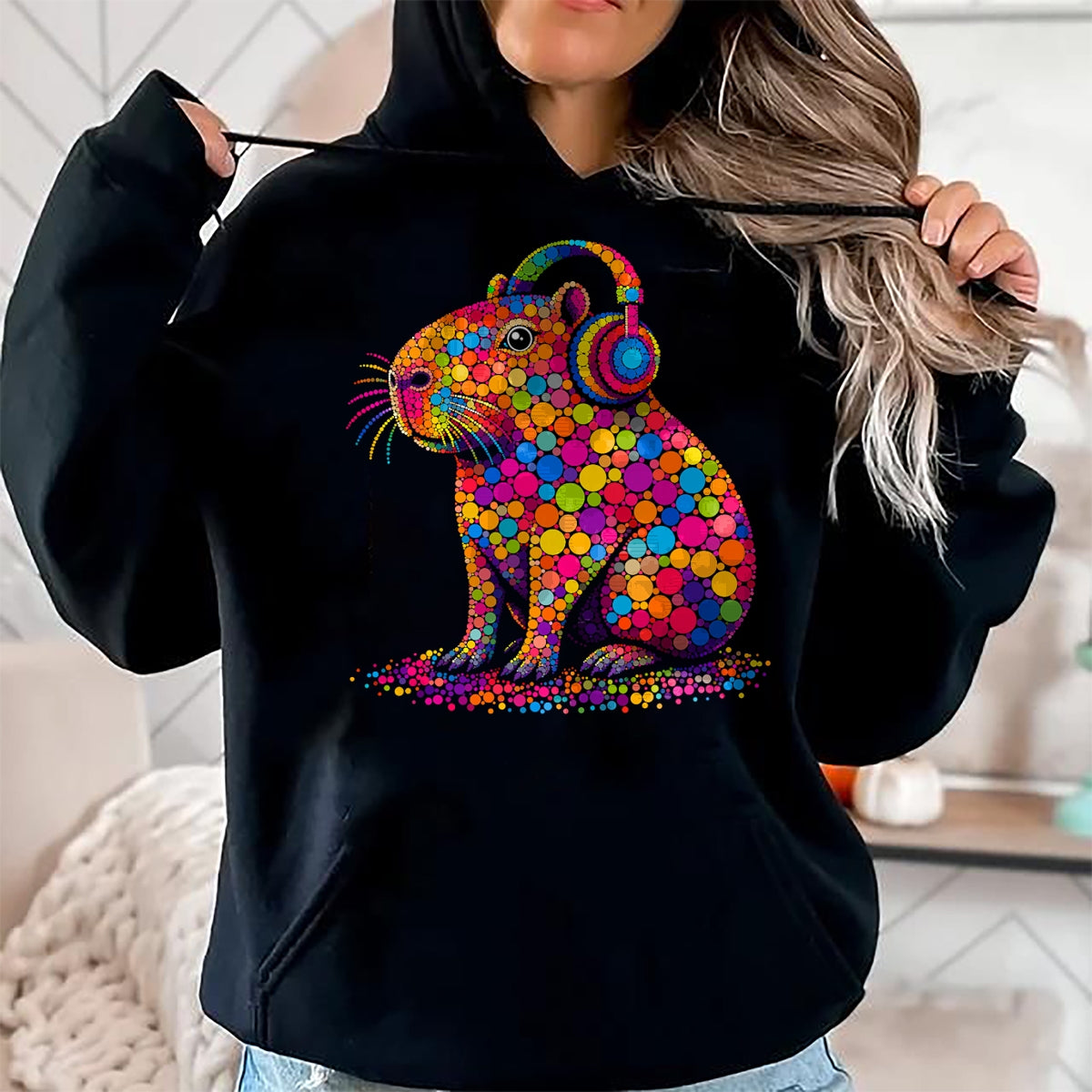 Cute Capybara Shirt, Funny Capybara UnisexT-Shirt/Hoodie/Sweatshirt HLT00 - Funny Capybara Dots Art Animal Lovers Students Boys Girls T-Shirt