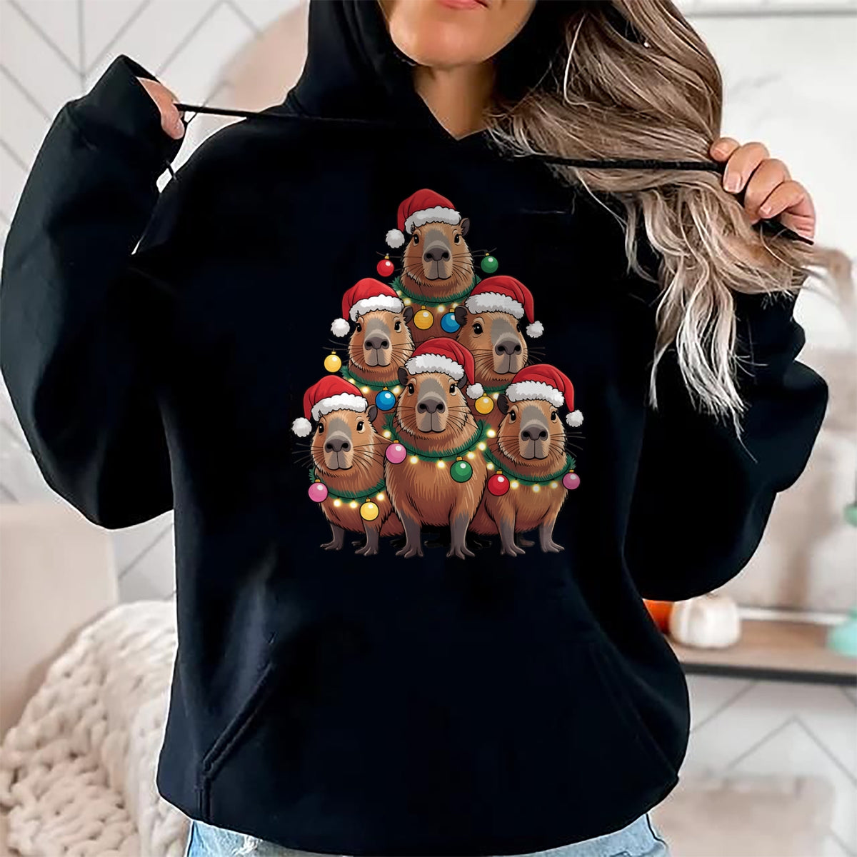 Cute Capybara Shirt, Funny Capybara UnisexT-Shirt/Hoodie/Sweatshirt HLT00 - Capybara Christmas Tree Santa Hat Cute Xmas Boys Kids Men T-Shirt