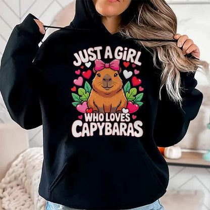 Cute Capybara Shirt, Funny Capybara Unisex T-Shirt/Hoodie/Sweatshirt HLT00 - Capybara Cute Just a Girl who Loves Capybaras T-Shirt (1)