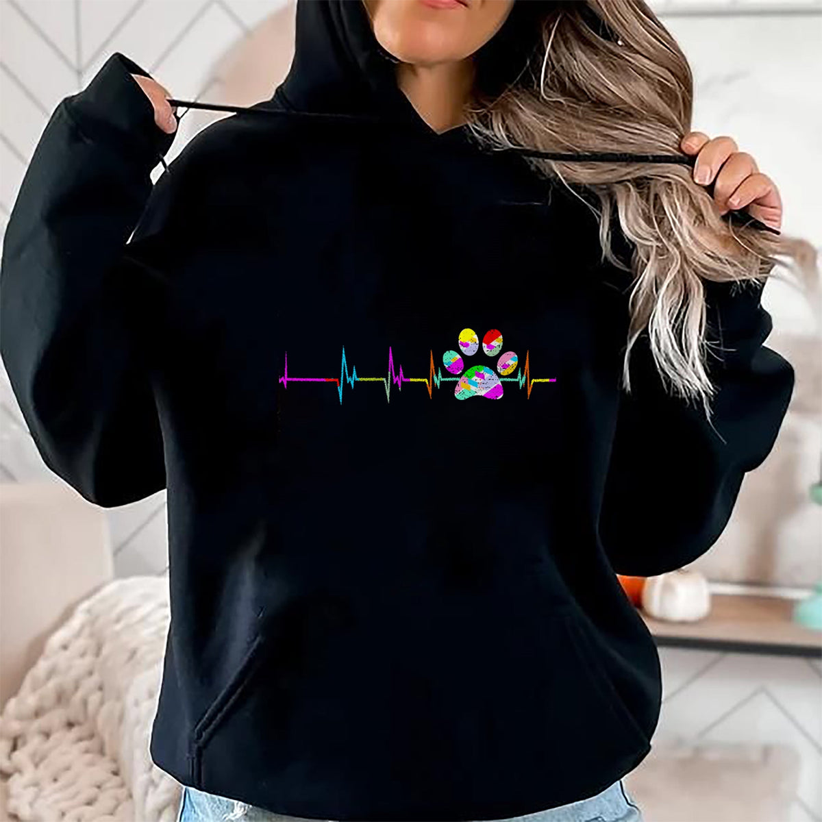 Dog Love Shirt, Dog Lover Gift T-Shirt/Hoodie/Sweatshirt HLT00 - Dog Paw Heart - Dog Paw Print Heartbeat Shirt Women Girls Mom Love Dogs T-Shirt