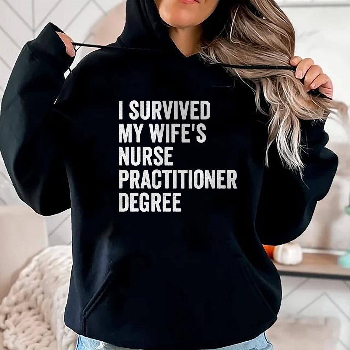 Funny Nurse Shirt, Nurse Unisex T-Shirt/Hoodie/Sweatshirt HLT00 - I Survived My Wife's Nurse Practitioner Degree Graduation T-Shirt