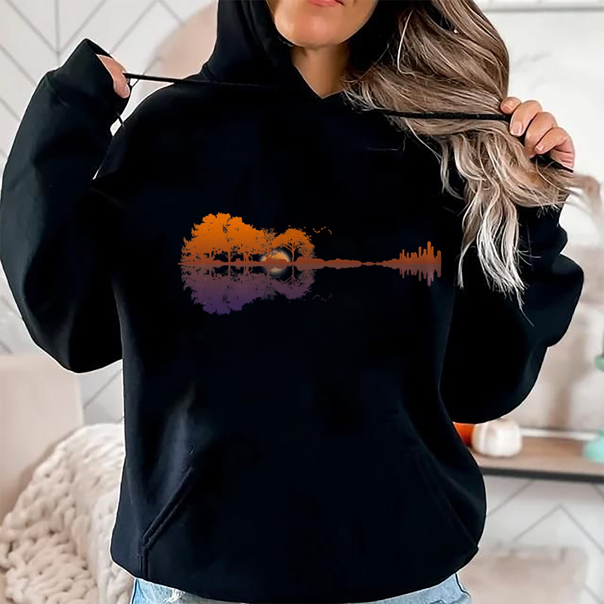 Guitar Lover Shirt, Funny Guitar UnisexT-Shirt/Hoodie/Sweatshirt HLT00 - Guitar Lake Reflections Music and Guitar Lover Guitar T-Shirt Small