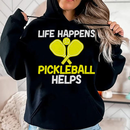 Funny Pickleball Shirt, Pickleball Lover Unisex T-Shirt/Hoodie/Sweatshirt HLT00 - Womens Life Happens Pickleball helps Pickleball V-Neck T-Shirt