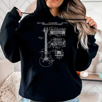 Guitar Lover Shirt, Funny Guitar UnisexT-Shirt/Hoodie/Sweatshirt HLT00 - Guitar Schematic Blueprint Vintage Rocker Band Guitar Player T-Shirt
