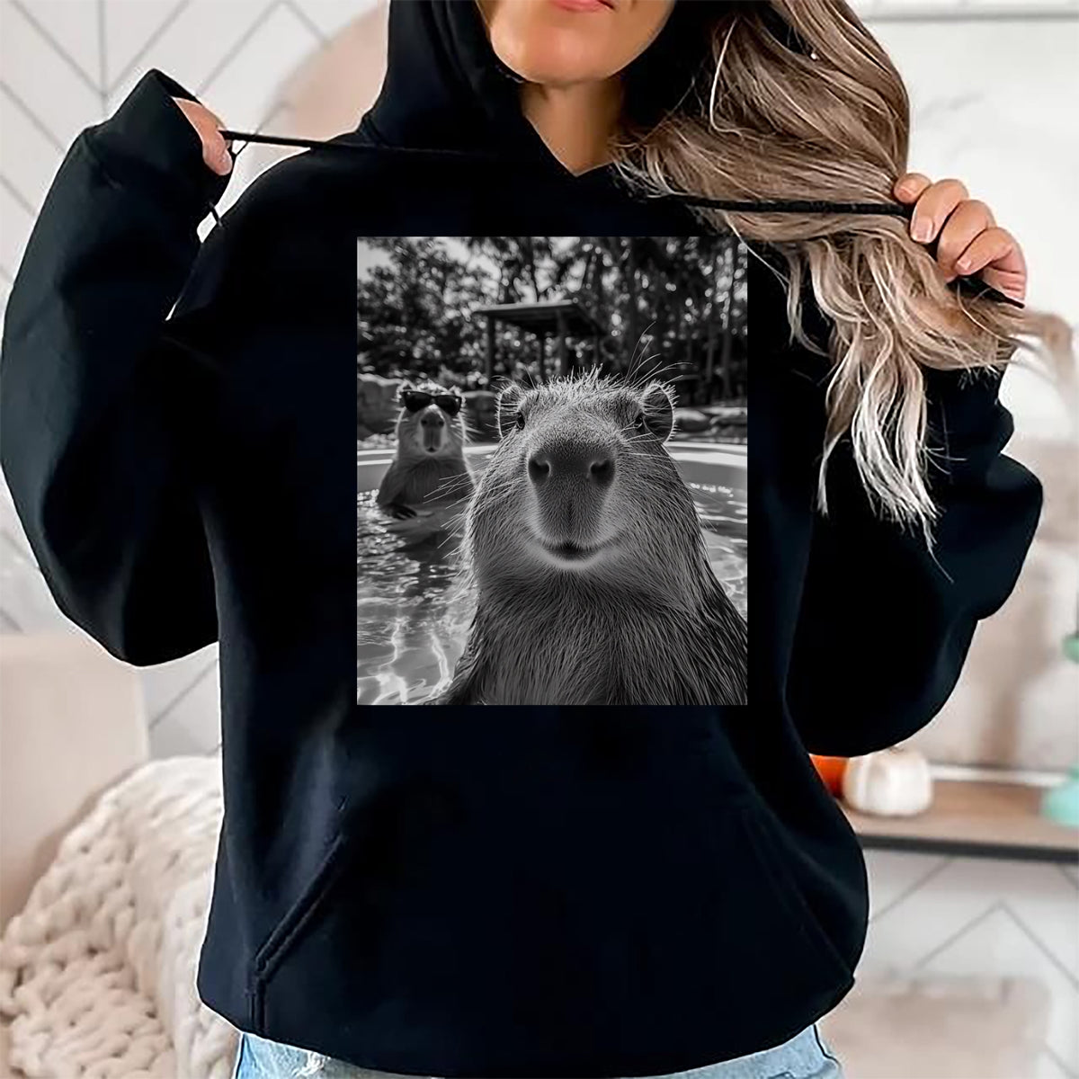 Cute Capybara Shirt, Funny Capybara Unisex T-Shirt/Hoodie/Sweatshirt HLT00 - Funny Capybara Selfie T Shirts for Men and Women Cute Animal Tees