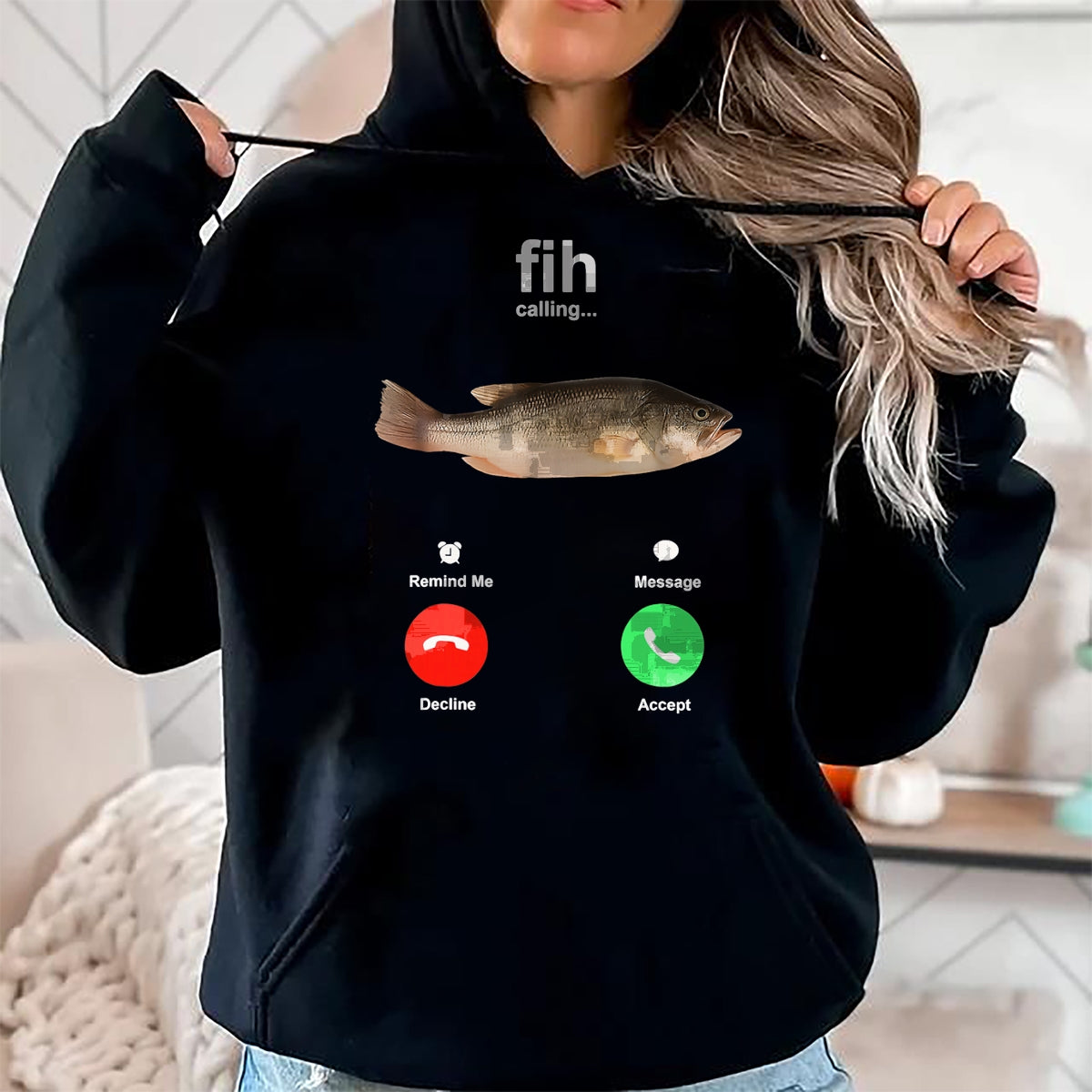 Funny Fishing Shirt, Gift For Fishing Lover Unisex T-Shirt/Hoodie/Sweatshirt HLT00 - Fih Calling Remind me Message Decline Accept Phone Call Fish T-Shirt