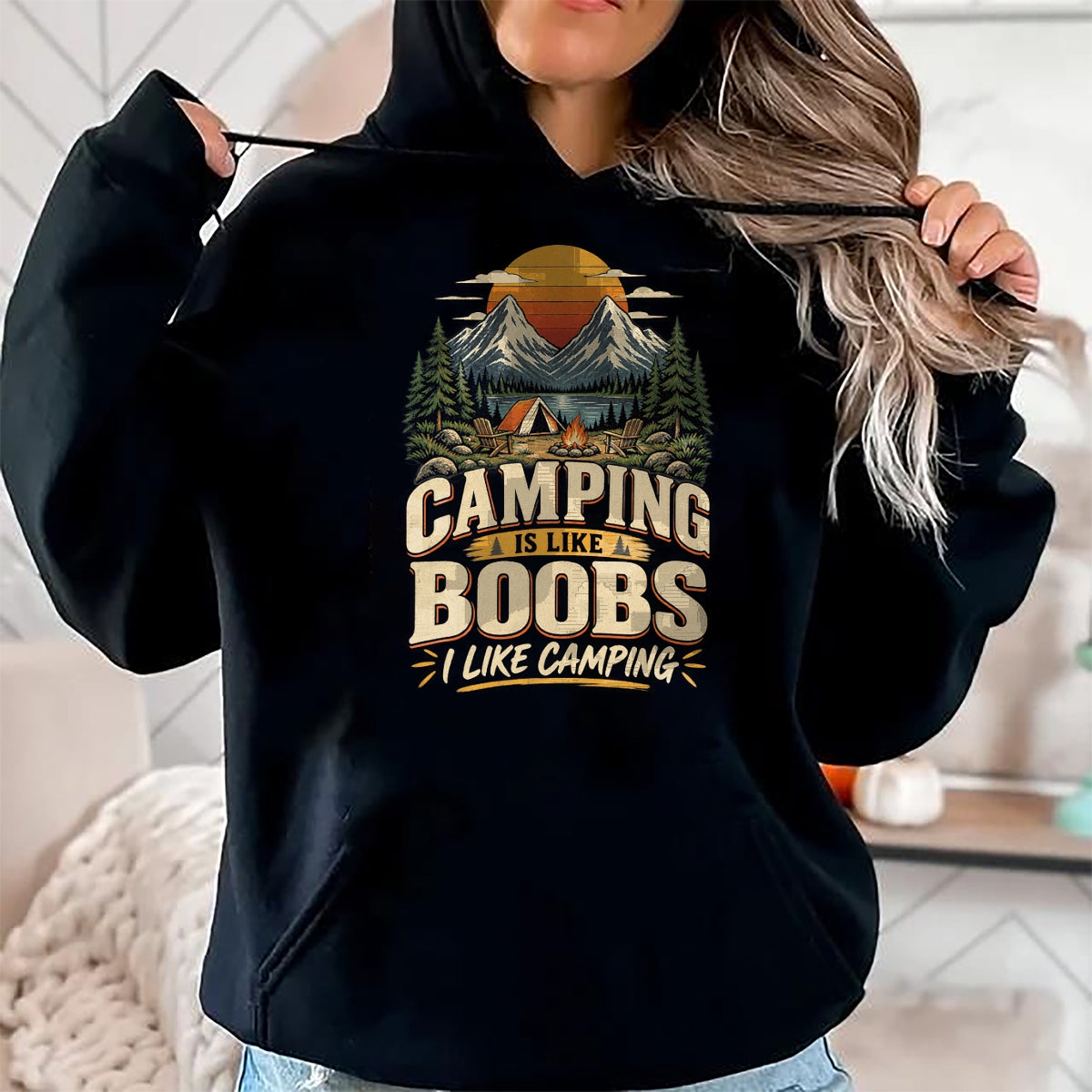 Funny Camping Shirt, Gift For Camping Lover Unisex T-Shirt/Hoodie/Sweatshirt HLT00 - Camping is Like Boobs I Like Camping Funny Outdoor Humor T-Shirt
