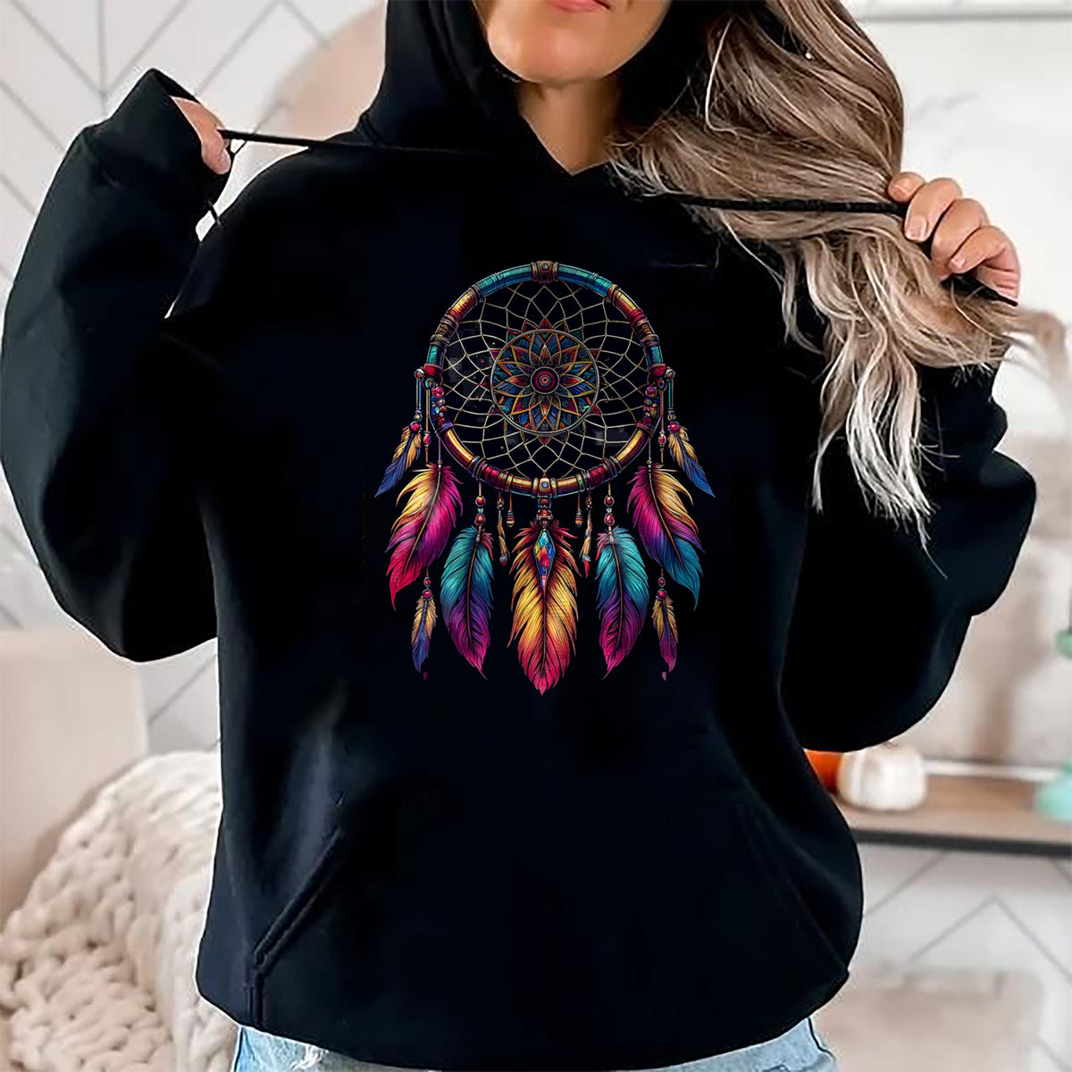 Native American T-Shirts, Vintage Native American Unisex T-Shirt/Hoodie/Sweatshirt HLT00 - Colorful Dreamcatcher Feather Native American Indian Art
