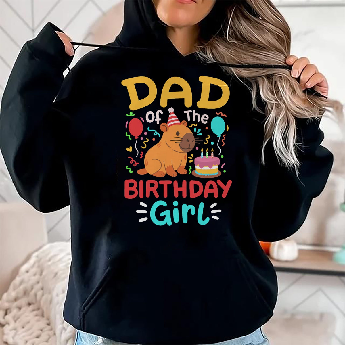 Cute Capybara Shirt, Funny Capybara Unisex T-Shirt/Hoodie/Sweatshirt HLT00 - Dad of The Birthday Girl Kids Cute Capybara Bday Family T-Shirt