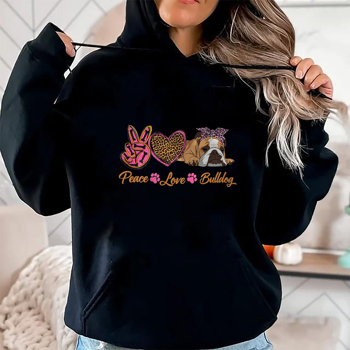 Dog Love Shirt, Dog Lover Gift T-Shirt/Hoodie/Sweatshirt HLT00 - Peace Love English Bulldog Funny Puppy Dog Mom Mother_s Day T-Shirt