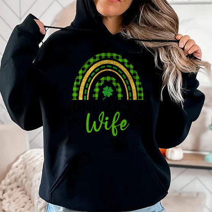 Best Wife Shirt, Wife and Husband Unisex T-Shirt/Hoodie/Sweatshirt HLT00 - Gift for wife T shirt, lucky wife   Womens One Lucky Wife Boho Rainbow St Patricks Day Shamrock Tank