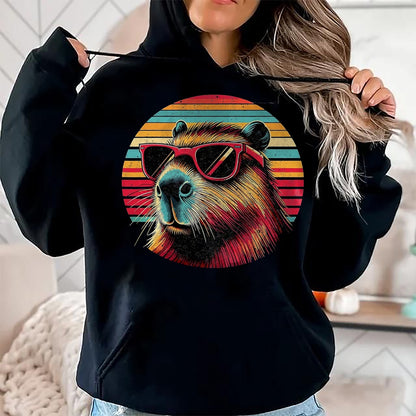 Cute Capybara Shirt, Funny Capybara Unisex T-Shirt/Hoodie/Sweatshirt HLT00 - Capybara Retro Sunglasses T-Shirt, Men, Black, 3X-Large
