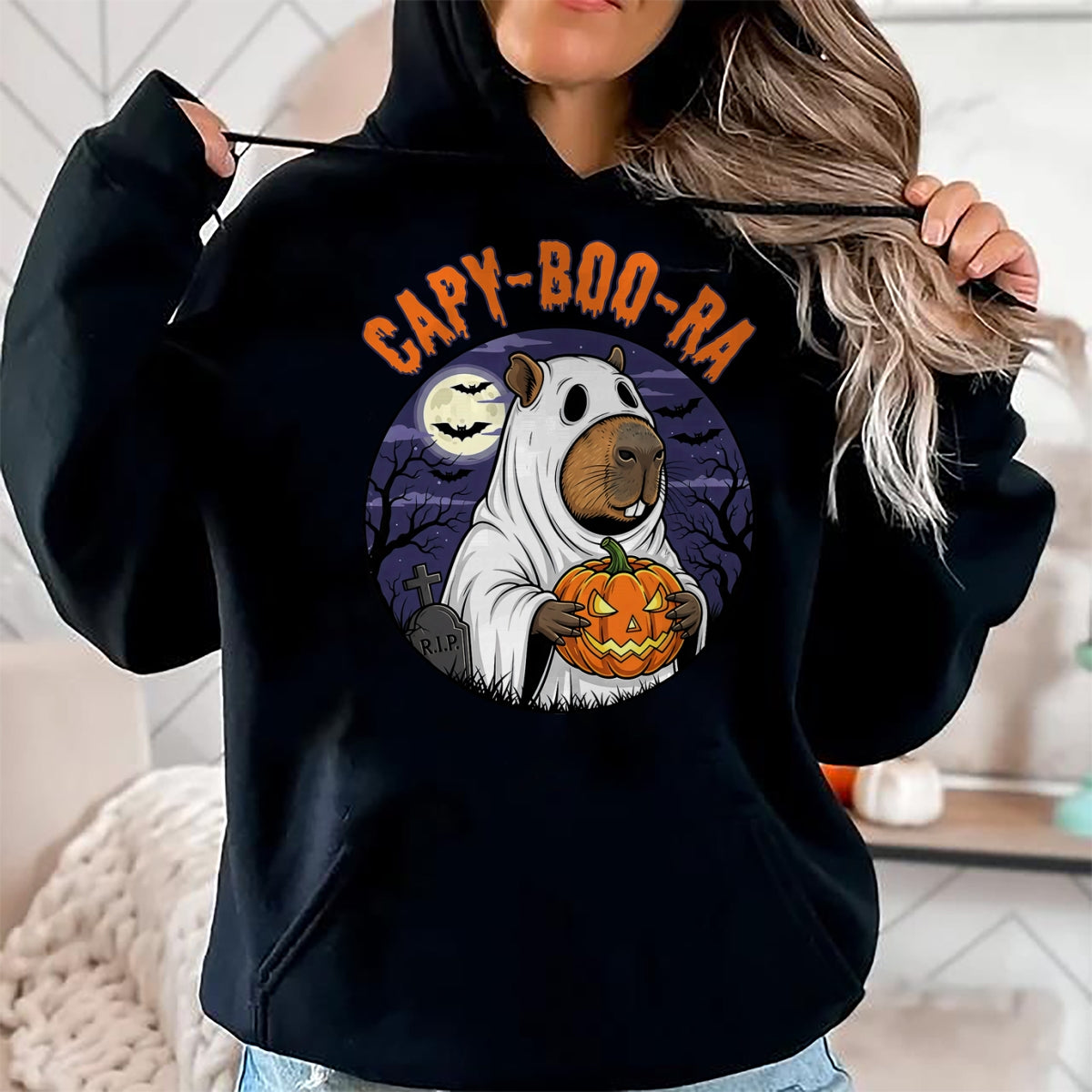 Cute Capybara Shirt, Funny Capybara UnisexT-Shirt/Hoodie/Sweatshirt HLT00 - Capy-Boo-Ra Cute Capybara Boo Ghost Funny Cappy Halloween T-Shirt