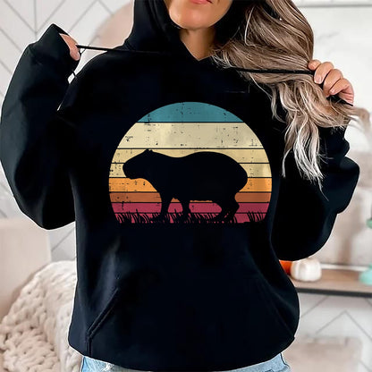 Cute Capybara Shirt, Funny Capybara Unisex T-Shirt/Hoodie/Sweatshirt HLT00 - Capybara Silhouette Sunset Retro Capy Rodent Men Women Kids T-Shirt