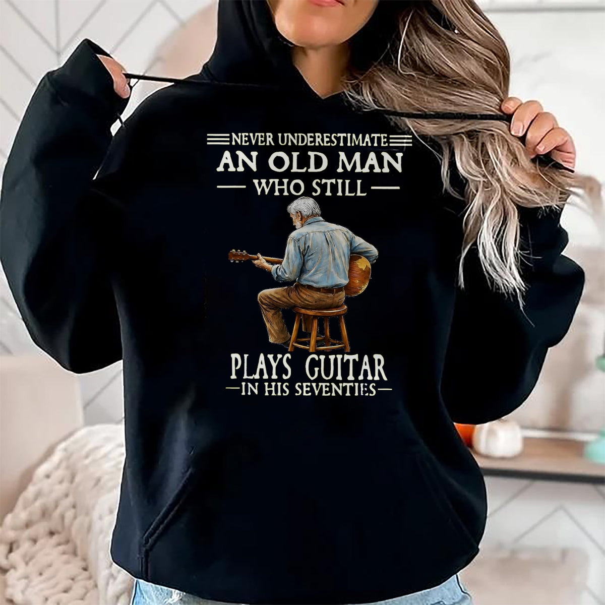 Guitar Lover Shirt, Funny Guitar UnisexT-Shirt/Hoodie/Sweatshirt HLT00 - Never Underestimate an Old Man Who Plays Guitar Seventies T-Shirt, Men, Heather Blue, Medium