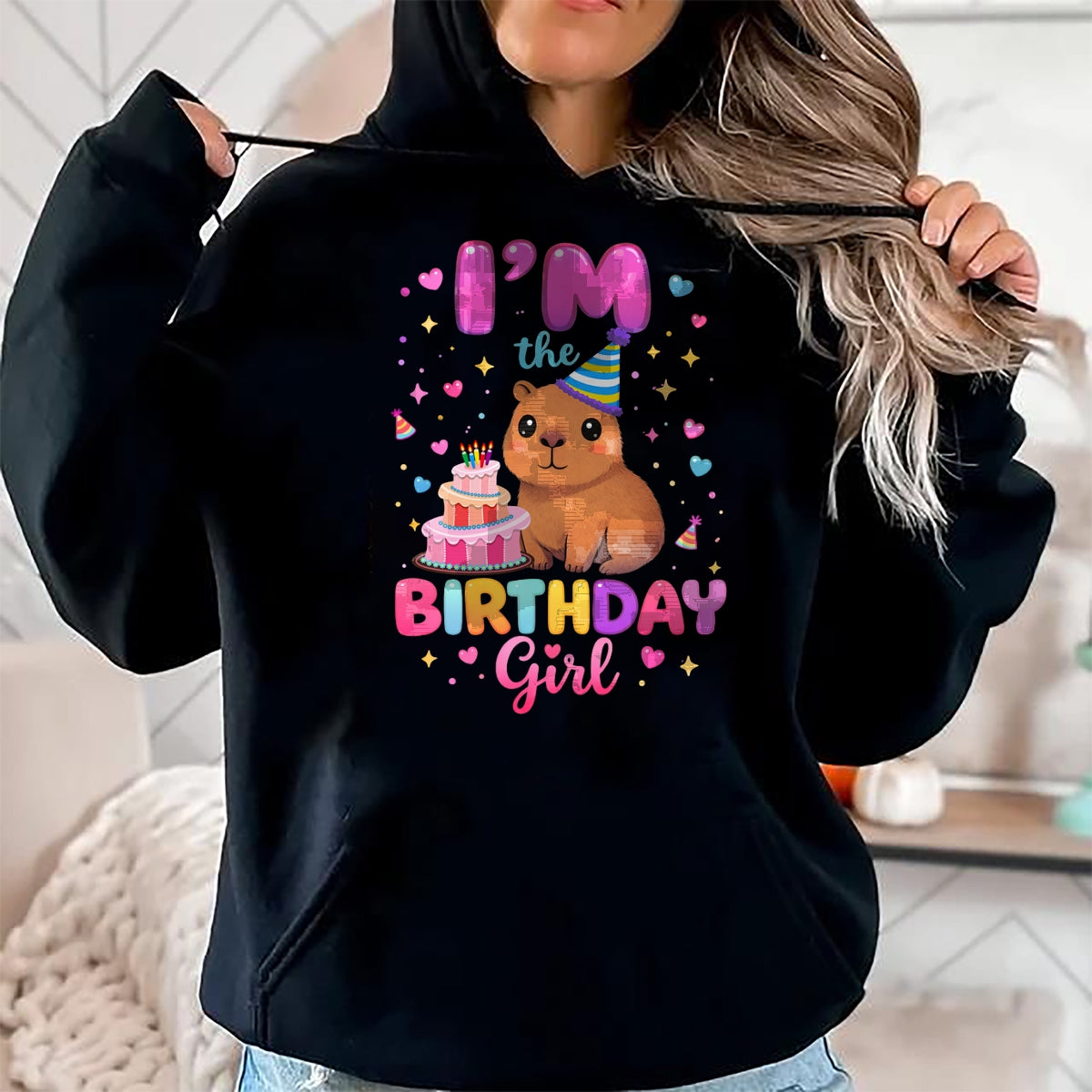 Cute Capybara Shirt, Funny Capybara Unisex T-Shirt/Hoodie/Sweatshirt HLT00 - Capybara I_m The Birthday Girl Cute Capybara Birthday Party T-Shirt