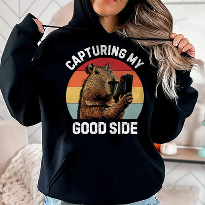 Cute Capybara Shirt, Funny Capybara Unisex T-Shirt/Hoodie/Sweatshirt HLT00 - Capybara Selfie Long Sleeve T-Shirt