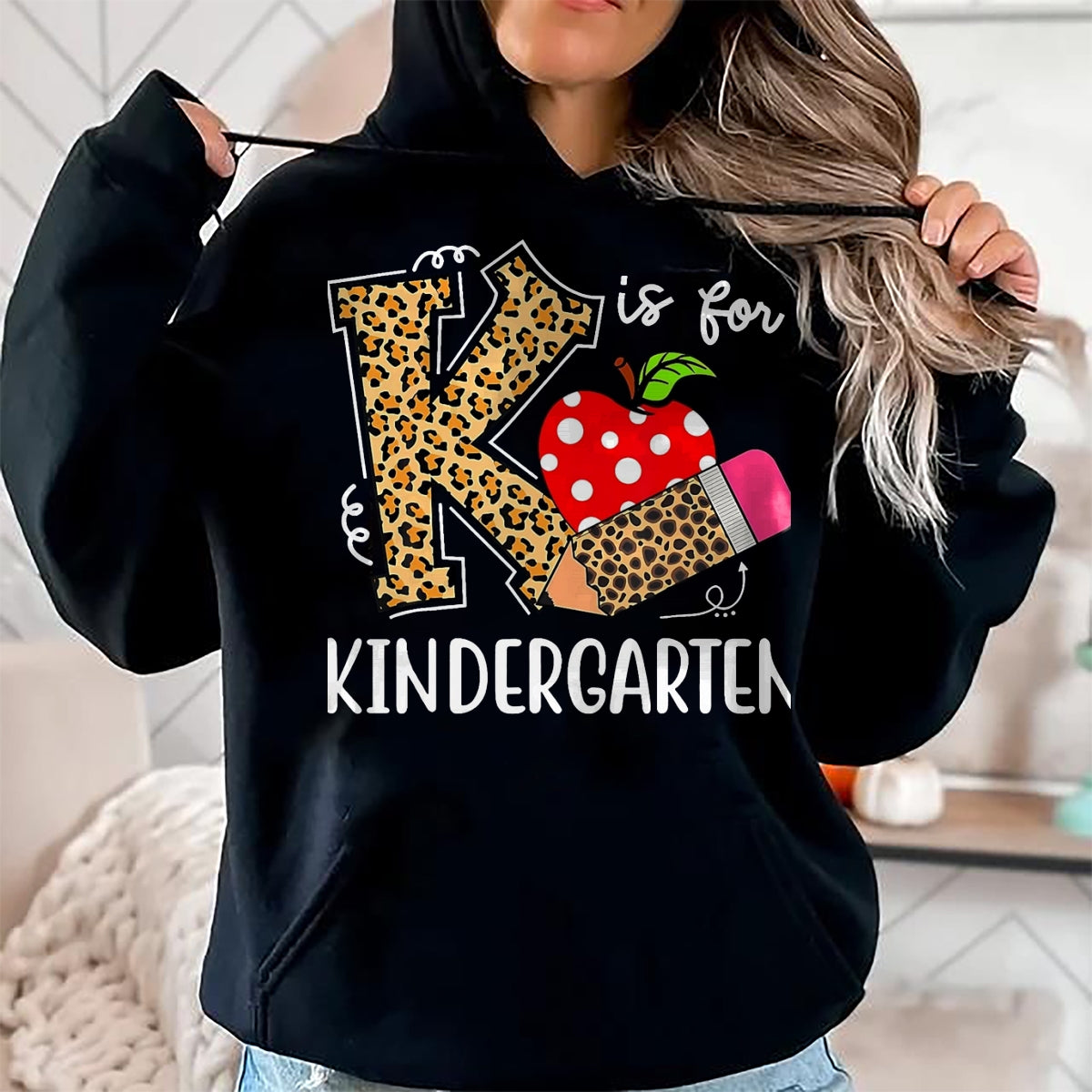 Best Student Shirt, Funny Back To School UnisexT-Shirt/Hoodie/Sweatshirt HLT00 - K is for Kindergarten Teacher Leopard Back to School Children T-Shirt, Men, Black, 3X-Large