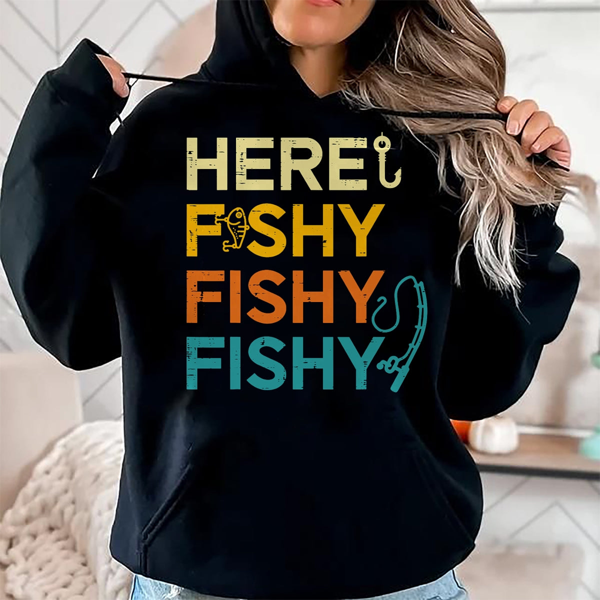Funny Fishing Shirt, Gift For Fishing Lover Unisex T-Shirt/Hoodie/Sweatshirt HLT00 - Fishing Here Fishy Retro Fish Lover Fisherman Men Women Kids T-Shirt