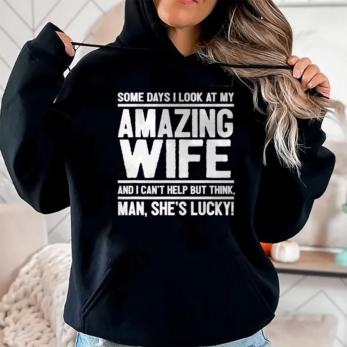 Best Wife Shirt, Wife and Husband Unisex T-Shirt/Hoodie/Sweatshirt HLT00 - Gift for wife T shirt, lucky wife   Man, My Wife Is Lucky - Funny Lucky Wife T-Shirt (1)