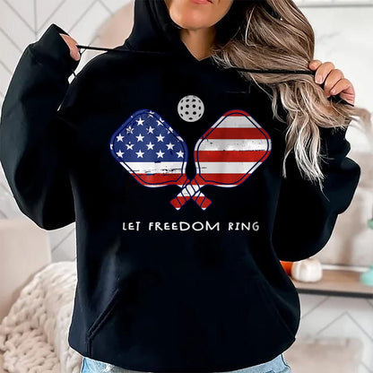 Funny Pickleball Shirt, Pickleball Lover Unisex T-Shirt/Hoodie/Sweatshirt HLT00 - Front Back Pickleball Let Freedom Ring July 4th Pickleball T-Shirt