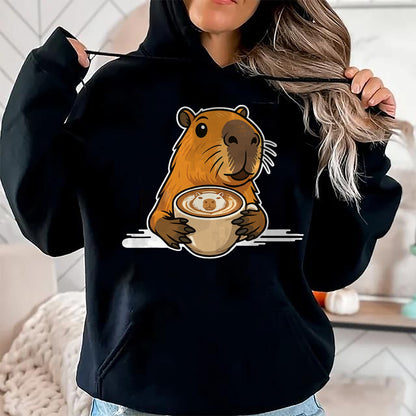 Cute Capybara Shirt, Funny Capybara Unisex T-Shirt/Hoodie/Sweatshirt HLT00 - Capybara Coffee Lover Latte Art Funny Capybara T-Shirt