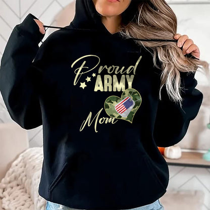 Gift for Dad Shirt, Funny Dad Unisex T-Shirt/Hoodie/Sweatshirt HLT00 – Proud Army MOM Camouflage Dog Tag USA American Flag V-Neck T-Shirt