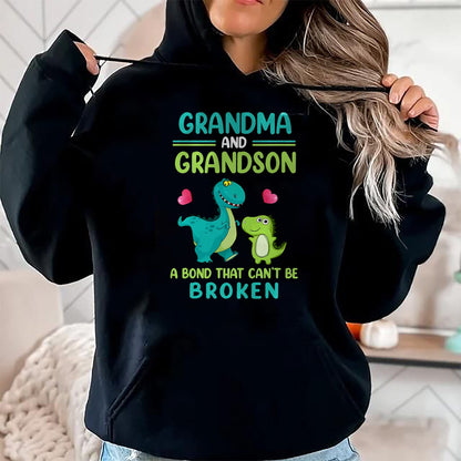 Best Grandma Shirt, Proud Grandma Unisex T-Shirt/Hoodie/Sweatshirt HLT00 - Grandma And Grandson A Bond That Can't Be Broken Dinosaur T-Shirt