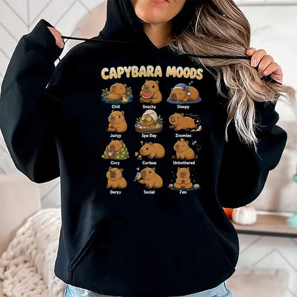 Cute Capybara Shirt, Funny Capybara Unisex T-Shirt/Hoodie/Sweatshirt HLT00 - Funny Capybara Moods Cute Chart Chill Zen Animal Art T-Shirt, Men, Black, 3X-Large