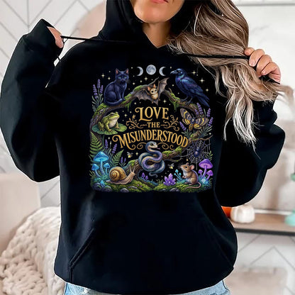 Cat Love Shirt, Funny Cat Lover Gift UnisexT-Shirt/Hoodie/Sweatshirt HLT00 - Love The Misunderstood Bat Raven Cat Snake Spider Frog Moth T-Shirt (1)