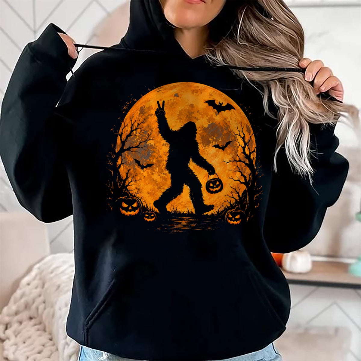 Best Thanksgiving Family Shirt , Funny Thanksgiving UnisexT-Shirt/Hoodie/Sweatshirt HLT00 - Spooky Halloween Bigfoot Pumpkin Funny Halloween Sasquatch T-Shirt