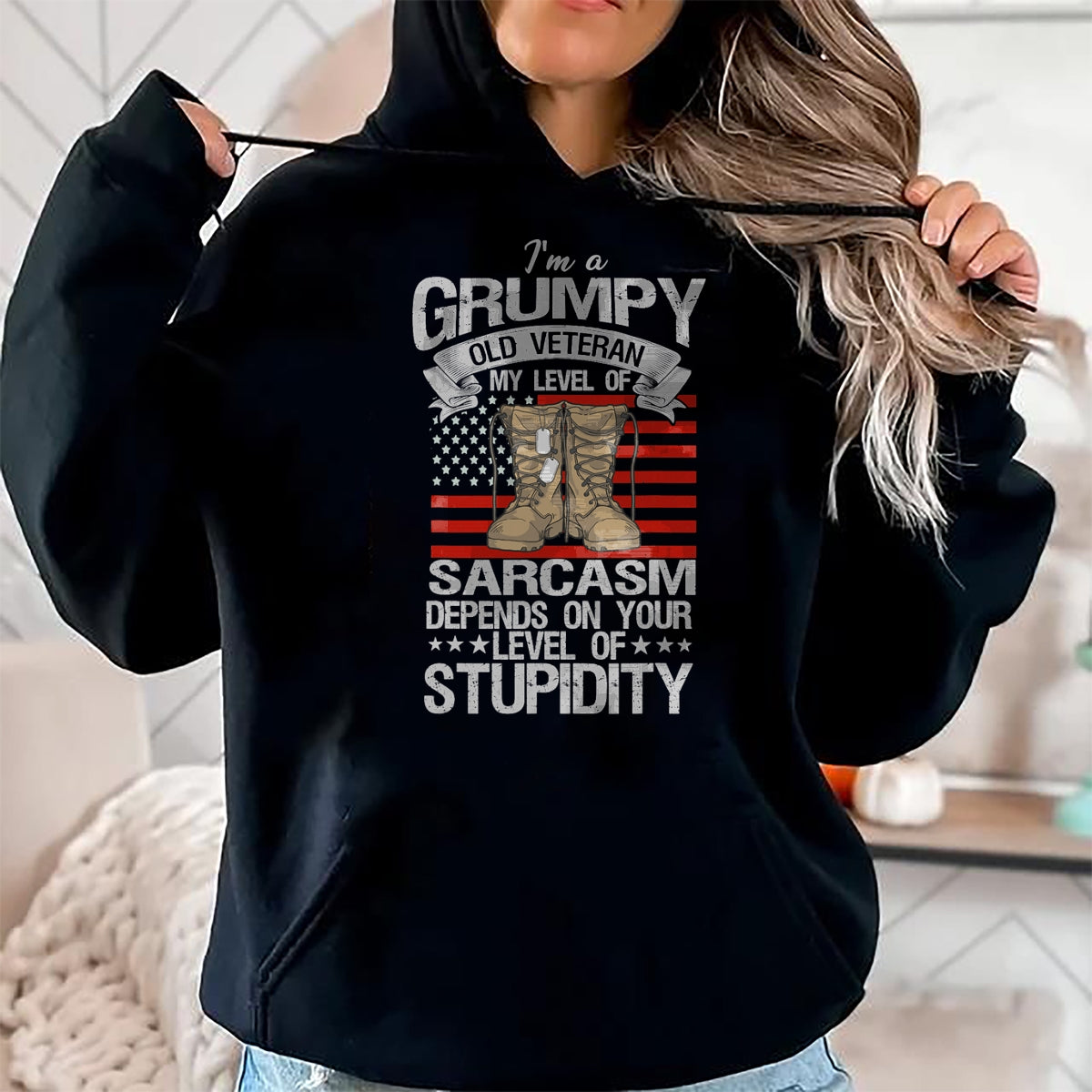 Proud Veteran Shirt, Funny Veteran UnisexT-Shirt/Hoodie/Sweatshirt HLT00 - I_m A Grumpy Old Veteran Funny Army US Flag Grandpa T-Shirt