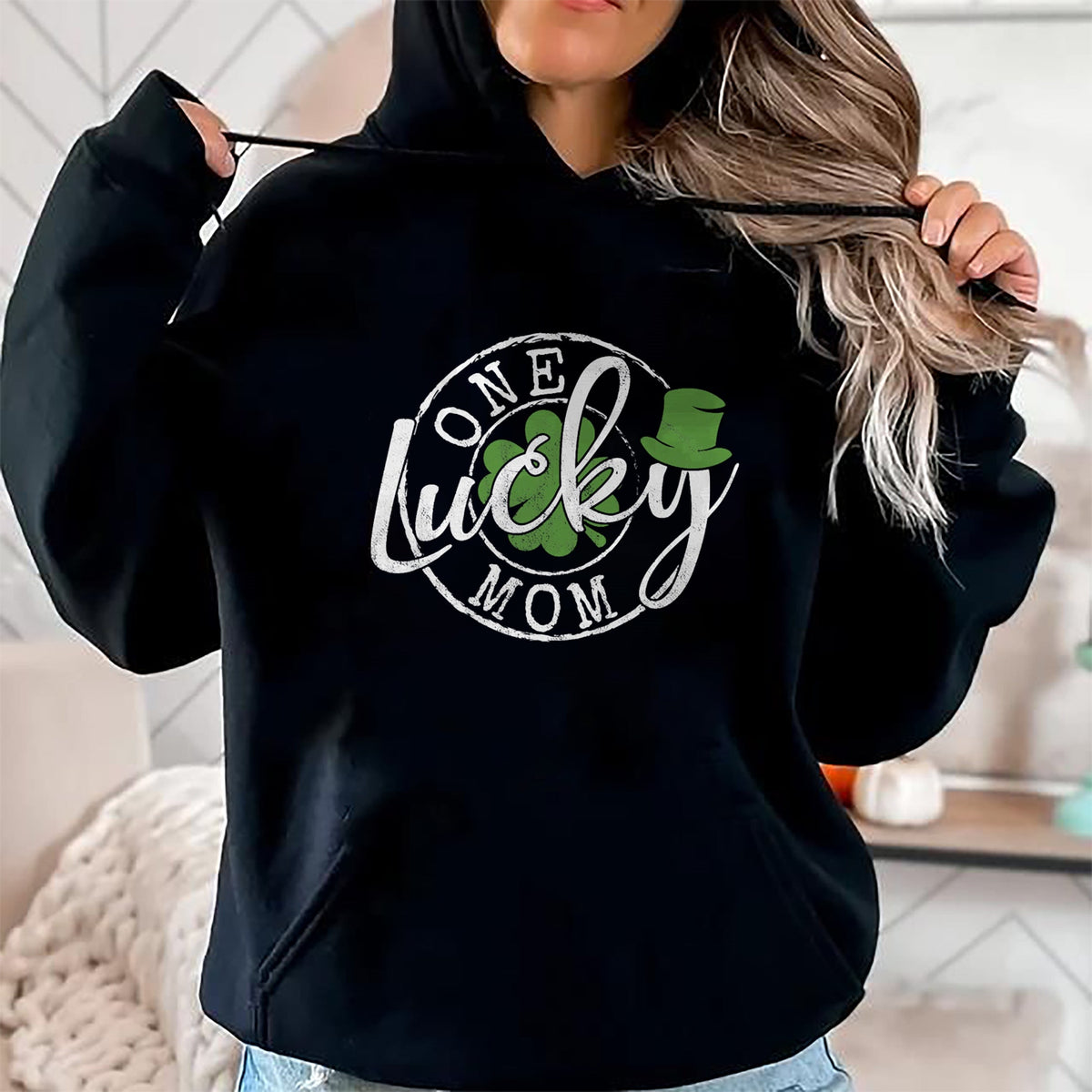 Gift for Mom Shirt, Funny Mom Unisex T-Shirt/Hoodie/Sweatshirt HLT00 - One Lucky Mom Funny Mother Irish Clovers St Patricks Day T-Shirt
