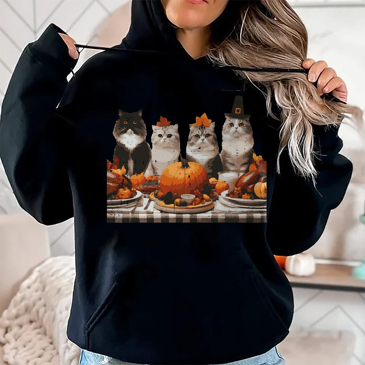 Best Thanksgiving Family Shirt , Funny Thanksgiving UnisexT-Shirt/Hoodie/Sweatshirt HLT00 - Thanksgiving Cats Dinner Feast Vintage Fall Men Women Kids T-Shirt