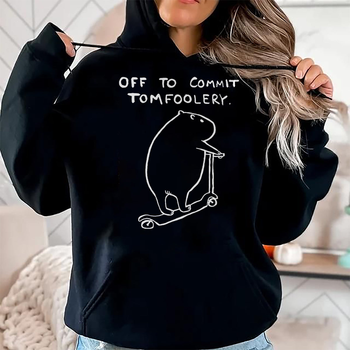 Cute Capybara Shirt, Funny Capybara Unisex T-Shirt/Hoodie/Sweatshirt HLT00 - Capybara Off to Commit Tomfoolery T-Shirt