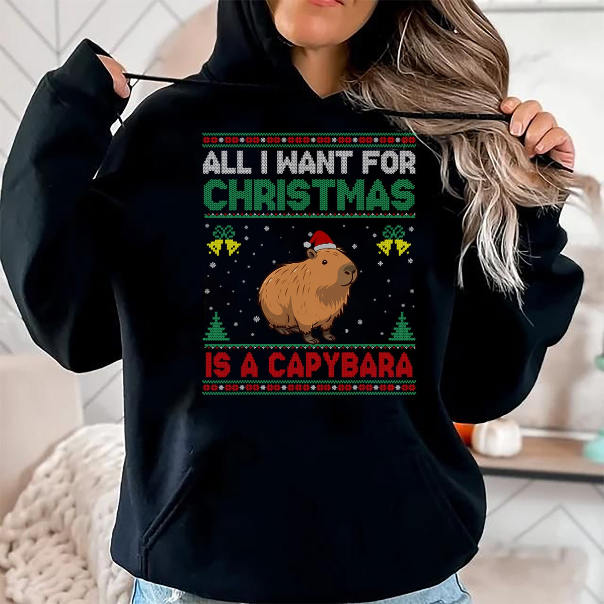 Cute Capybara Shirt, Funny Capybara UnisexT-Shirt/Hoodie/Sweatshirt HLT00 - All I Want for Christmas is A Capybara Ugly Sweater T-Shirt