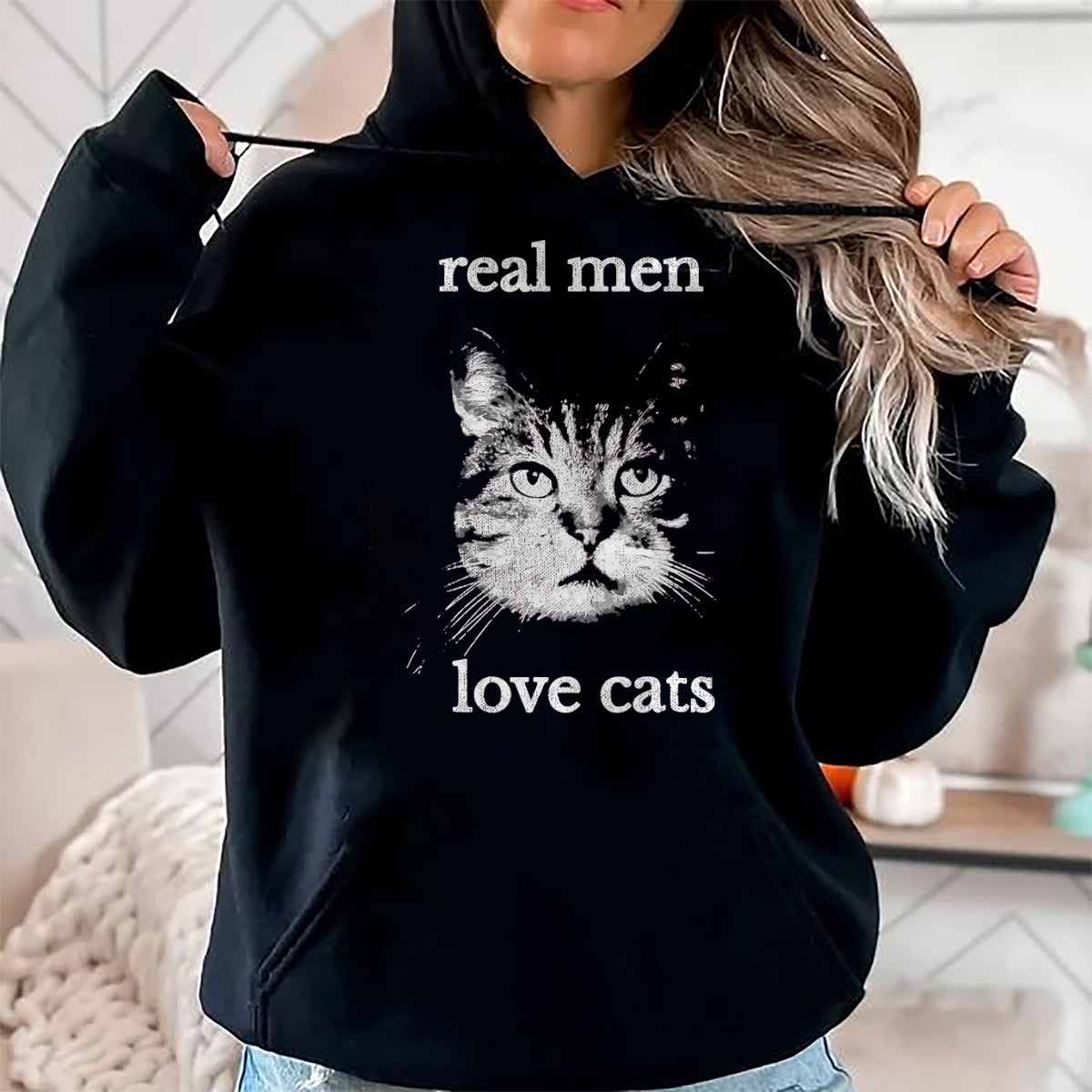 Cat Love Shirt, Funny Cat Lover Gift UnisexT-Shirt/Hoodie/Sweatshirt HLT00 - Real Men Love Cats - Cat Lover T-Shirt T-Shirt, Men, Navy Blue, X-Large